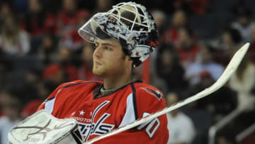 WASHINGTON, D.C.-March 9 : Washington Capitals goalie Braden Holtby (70) waits for 2nd period action te begin against Edmonton on March 9, 2011 in Washington, D.C. (Photo by Jonathan Newton/The Washington Post via Getty Images)