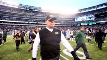 Dec 21, 2014; East Rutherford, NJ, USA; New York Jets head coach Rex Ryan walks off the field after losing to the New England Patriots at MetLife Stadium. The Patriots defeated the Jets 17-16. Mandatory Credit: Brad Penner-USA TODAY Sports
