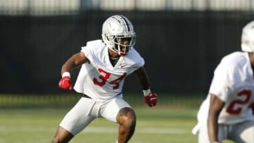 Ohio State Buckeyes freshman defensive back Andre Turrentine runs a drill during Ohio State's first football practice of fall camp at the Woody Hayes Athletic Center in Columbus on Wednesday, Aug. 4, 2021.Ohio State Football First Practice