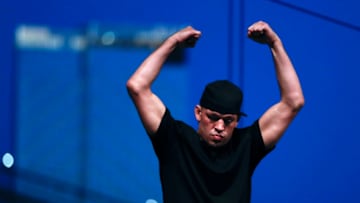 NEW YORK, NEW YORK - SEPTEMBER 19: Nate Diaz during a press conference ahead of UFC 244 at The Rooftop at Pier 17 on September 19, 2019 in New York City. (Photo by Michael Owens/Zuffa LLC/Zuffa LLC)