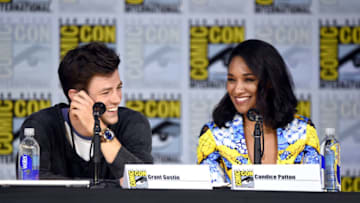 SAN DIEGO, CA - JULY 22: Grant Gustin and Candice Patton attend the "The Flash" Video Presentation And Q+A during Comic-Con International 2017 at San Diego Convention Center on July 22, 2017 in San Diego, California. (Photo by Mike Coppola/Getty Images)