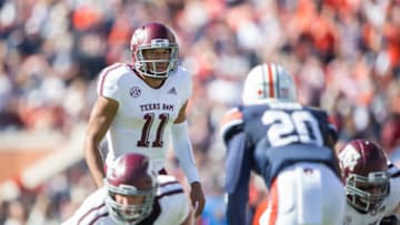 AUBURN, AL - NOVEMBER 3: Quarterback Kellen Mond #11 of the Texas A&M Aggies during their game against the Auburn Tigers at Jordan-Hare Stadium on November 3 2018 in Auburn, Alabama. (Photo by Michael Chang/Getty Images)