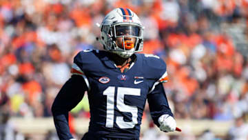CHARLOTTESVILLE, VA - OCTOBER 21: De'Vante Cross #15 of the Virginia Cavaliers comes off the field during a game against the Boston College Eagles at Scott Stadium on October 21, 2017 in Charlottesville, Virginia. (Photo by Ryan M. Kelly/Getty Images)