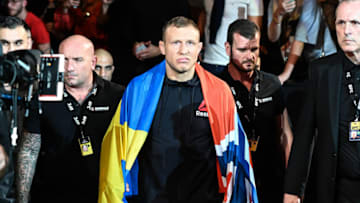 Sep 28, 2019; Copenhagen, DEN; Jack Hermansson (red gloves) makes his way to the octagon before a bout against Jared Cannonier (not pictured) during UFC Fight Night at Royal Arena. Mandatory Credit: Per Haljestam-USA TODAY Sports