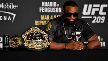LAS VEGAS, NV - MARCH 04: UFC welterweight champion Tyron Woodley attends the UFC 209 press event at T-Mobile arena on March 4, 2017 in Las Vegas, Nevada. (Photo by Jeff Bottari/Zuffa LLC/Zuffa LLC via Getty Images)