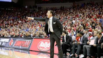 LOUISVILLE, KY - DECEMBER 21: Rick Pitino the head coach of the Louisville Cardinals gives instructions to his team during the game against the Kentucky Wildcats at KFC YUM! Center on December 21, 2016 in Louisville, Kentucky. (Photo by Andy Lyons/Getty Images)