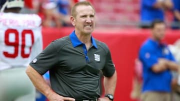 Nov 8, 2015; Tampa, FL, USA; New York Giants defense coordinator Steve Spagnuolo works out prior to the game at Raymond James Stadium. Mandatory Credit: Kim Klement-USA TODAY Sports