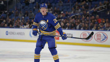 BUFFALO, NEW YORK - NOVEMBER 08: Rasmus Dahlin #26 of the Buffalo Sabres skates during the second period of an NHL hockey game against the Arizona Coyotes at KeyBank Center on November 08, 2022 in Buffalo, New York. (Photo by Joshua Bessex/Getty Images)