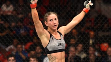 DETROIT, MI - DECEMBER 02: Tecia Torres reacts after finishing three rounds against Michelle Waterson in their women's strawweight bout during the UFC 218 event inside Little Caesars Arena on December 02, 2017 in Detroit, Michigan. (Photo by Josh Hedges/Zuffa LLC/Zuffa LLC via Getty Images)