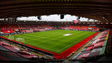 SOUTHAMPTON, ENGLAND - FEBRUARY 14: A general internal view of St Marys Stadium, home stadium of Southampton ahead of the Premier League match between Southampton and Wolverhampton Wanderers at St Mary's Stadium on February 14, 2021 in Southampton, United Kingdom. Sporting stadiums around the UK remain under strict restrictions due to the Coronavirus Pandemic as Government social distancing laws prohibit fans inside venues resulting in games being played behind closed doors. (Photo by Sam Bagnall - AMA/Getty Images)