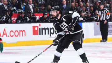 LOS ANGELES, CA - APRIL 5: Drew Doughty #8 of the Los Angeles Kings handles the puck during a game against the Minnesota Wild at STAPLES Center on April 5, 2018 in Los Angeles, California. (Photo by Juan Ocampo/NHLI via Getty Images)