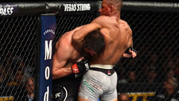 GLENDALE, AZ - APRIL 14: (R-L) Alex Oliveira of Brazil attempts to submit Carlos Condit in their welterweight fight during the UFC Fight Night event at the Gila Rivera Arena on April 14, 2018 in Glendale, Arizona. (Photo by Josh Hedges/Zuffa LLC/Zuffa LLC via Getty Images)
