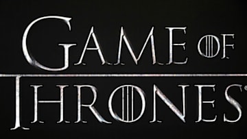 Close up of the Game of Thrones logo at the Game of Thrones Premiere, held at Waterfront Hall, Belfast. (Photo by Liam McBurney/PA Images via Getty Images)