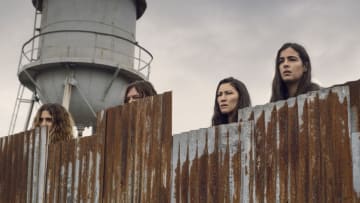 Alanna Masterson as Tara Chambler, Norman Reedus as Daryl Dixon, Nadia Hilker as Magna, Eleanor Matsuura as Yumiko - The Walking Dead _ Season 9, Episode 10 - Photo Credit: Gene Page/AMC