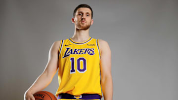 TARRYTOWN, NY - AUGUST 12: Sviatoslav Mykhailiuk of the Los Angeles Lakers poses for a portrait during the 2018 NBA Rookie Photo Shoot at MSG Training Center on August 12, 2018 in Tarrytown, New York.NOTE TO USER: User expressly acknowledges and agrees that, by downloading and or using this photograph, User is consenting to the terms and conditions of the Getty Images License Agreement. (Photo by Elsa/Getty Images)