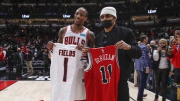 DeMar DeRozan, Chicago Bulls, Justin Fields, Chicago Bears (Credit: Kamil Krzaczynski-USA TODAY Sports)
