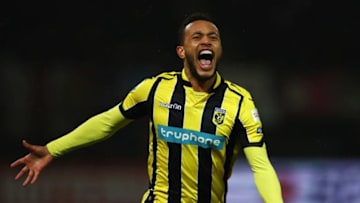 ROTTERDAM, NETHERLANDS - MARCH 01: Lewis Baker of Vitesse Arnhem celebrates scoring his teams first goal of the game during the Dutch KNVB Cup Semi-final match between Sparta Rotterdam and Vitesse Arnhem held at Het Kasteel or The Castle on March 1, 2017 in Rotterdam, Netherlands. (Photo by Dean Mouhtaropoulos/Getty Images)