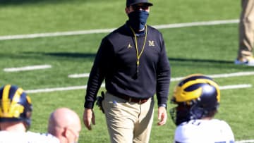 BLOOMINGTON, INDIANA - NOVEMBER 07: Head coach Jim Harbaugh of the Michigan Wolverines (Photo by Justin Casterline/Getty Images)