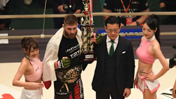 SAITAMA, JAPAN - DECEMBER 31: Jiri Prochazka of Czech Republic celebrates the victory in the RIZIN Light-Heavy Weight Championship match during the RIZIN.20 at Saitama Super Arena on December 31, 2019 in Saitama, Japan. (Photo by Masashi Hara/Getty Images)