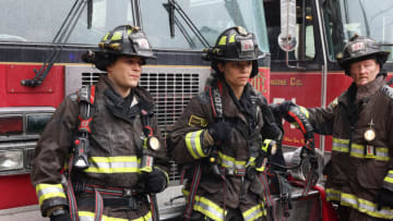 "Back with A Bang" Episode 1010 -- Pictured: (l-r) Alberto Rosende as Blake Gallo, Miranda Rae Mayo as Stella Kidd, Christian Stolte as Mouch -- (Photo by: Adrian S. Burrows Sr./NBC)