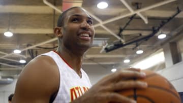 Sep 28, 2015; Atlanta, GA, USA; Atlanta Hawks center Al Horford (15) dribbles a ball during media day at Philips Arena. Mandatory Credit: Brett Davis-USA TODAY Sports