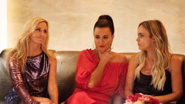 THE REAL HOUSEWIVES OF BEVERLY HILLS -- Episode 906 -- Pictured: (l-r) Camille Grammer, Kyle Richards, Teddi Mellencamp Arroyave -- (Photo by: Isabella Vosmikova/Bravo)