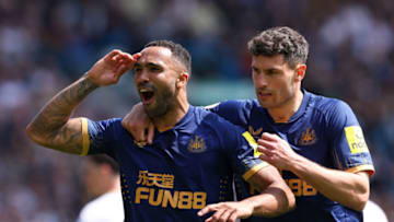 LEEDS, ENGLAND - MAY 13: Callum Wilson of Newcastle United celebrates after scoring the team's first goal from the penalty spot during the Premier League match between Leeds United and Newcastle United at Elland Road on May 13, 2023 in Leeds, England. (Photo by Alex Livesey/Getty Images)