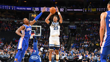 PHILADELPHIA, PA - OCTOBER 30: Jarrett Culver #23 of the Minnesota Timberwolves shoots the ball against the Philadelphia 76ers. Copyright 2019 NBAE (Photo by Jesse D. Garrabrant/NBAE via Getty Images)