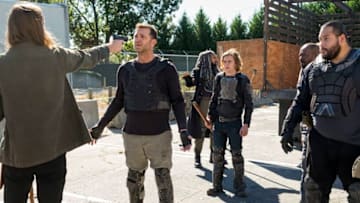 Khary Payton as Ezekiel, Lennie James as Morgan Jones, Joshua Mikel as Jared, Karl Makinen as Richard, Logan Miller as Benjamin, Cooper Andrews as Jerry - The Walking Dead _ Season 7, Episode 14 - Photo Credit: Gene Page/AMC