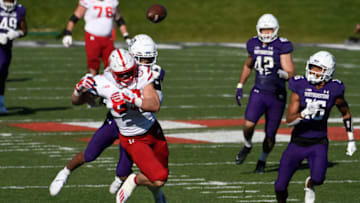 Nov 7, 2020; Evanston, Illinois, USA; Northwestern Wildcats defensive back Greg Newsome II (2) breaks up a pass to Nebraska Cornhuskers tight end Travis Vokolek (83) during the second half at Ryan Field. Mandatory Credit: David Banks-USA TODAY Sports