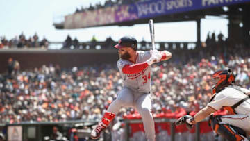 SAN FRANCISCO, CA - APRIL 25: Bryce Harper #34 of the Washington Nationals bats against the San Francisco Giants at AT&T Park on April 25, 2018 in San Francisco, California. (Photo by Ezra Shaw/Getty Images)