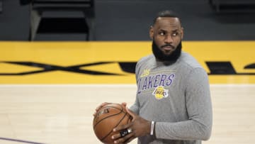 LOS ANGELES, CALIFORNIA - MARCH 20: LeBron James #23 of the Los Angeles Lakers warms up prior to a game against the Atlanta Hawks at Staples Center on March 20, 2021 in Los Angeles, California. NOTE TO USER: User expressly acknowledges and agrees that, by downloading and or using this photograph, User is consenting to the terms and conditions of the Getty Images License Agreement. (Photo by Michael Owens/Getty Images)