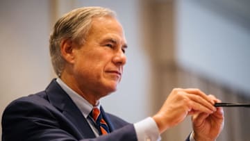 HOUSTON, TEXAS - OCTOBER 27: Texas Governor Greg Abbott prepares to speak at the Houston Region Business Coalition's monthly meeting on October 27, 2021 in Houston, Texas. Abbott spoke on Texas' economic achievements and gave an update on the state's business environment. (Photo by Brandon Bell/Getty Images)