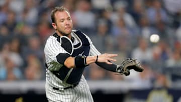 NEW YORK, NY - JUNE 13: Austin Romine #28 of the New York Yankees in action against the Washington Nationals at Yankee Stadium on June 13, 2018 in the Bronx borough of New York City. The Nationals defeated the Yankees 5-4. (Photo by Jim McIsaac/Getty Images)