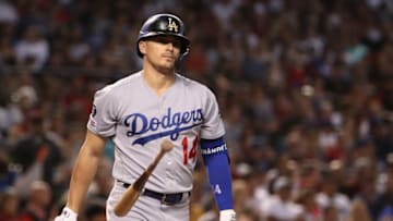 PHOENIX, ARIZONA - AUGUST 31: Enrique Hernandez #14 of the Los Angeles Dodgers reacts to a strike out against the Arizona Diamondbacks during the third inning of the MLB game at Chase Field on August 31, 2019 in Phoenix, Arizona. (Photo by Christian Petersen/Getty Images)