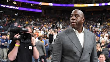 LAS VEGAS, NEVADA - OCTOBER 10: Los Angeles Lakers president of basketball operations Earvin "Magic" Johnson arrives at the Lakers' preseason game against the Golden State Warriors at T-Mobile Arena on October 10, 2018 in Las Vegas, Nevada. The Lakers defeated the Warriors 123-113. NOTE TO USER: User expressly acknowledges and agrees that, by downloading and or using this photograph, User is consenting to the terms and conditions of the Getty Images License Agreement. (Photo by Ethan Miller/Getty Images)