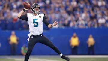 INDIANAPOLIS, IN - OCTOBER 22: Blake Bortles #5 of the Jacksonville Jaguars throws a pass against the Indianapolis Colts during the first half at Lucas Oil Stadium on October 22, 2017 in Indianapolis, Indiana. (Photo by Joe Robbins/Getty Images)