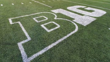 Oct 12, 2013; Madison, WI, USA; The Big Ten logo on the field at Camp Randall Stadium following the game between the Northwestern Wildcats and Wisconsin Badgers. Wisconsin won 35-6. Mandatory Credit: Jeff Hanisch-USA TODAY Sports