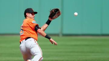 Mar 17, 2016; Fort Myers, FL, USA; Baltimore Orioles shortstop Paul Janish (15) fields a ground ball during the game against the Boston Red Sox at JetBlue Park. The Boston Red Sox won 9-5. Mandatory Credit: Evan Habeeb-USA TODAY Sports