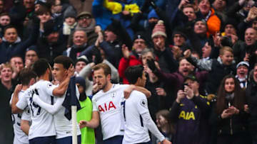 LONDON, ENGLAND - MARCH 03: Son Heung-Min of Tottenham Hotspur celebrates after scoring a goal to make it 1-0 during the Premier League match between Tottenham Hotspur and Huddersfield Town at Wembley Stadium on March 3, 2018 in London, England. (Photo by Robbie Jay Barratt - AMA/Getty Images)