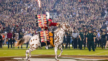 Osceola and Renegade made Doak Campbell stadium erupt with the planting of the Spear. This iconic tradition energized the whole stadium and created a magical moment before FSU took on #20 Virginia Tech on Mon., Sep. 3rd.Osceola and Renegade made Doak Campbell stadium erupt with the planting of the Spear. This iconic tradition energized the whole stadium and created a magical moment before FSU took on #20 Virginia Tech on Monday, September 3rd.Fsv Fsufootballvsvt Mm 090318 5 Of 15