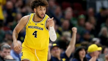CHICAGO, ILLINOIS - MARCH 16: Isaiah Livers #4 of the Michigan Wolverines reacts in the second half against the Minnesota Golden Gophers during the semifinals of the Big Ten Basketball Tournament at the United Center on March 16, 2019 in Chicago, Illinois. (Photo by Dylan Buell/Getty Images)