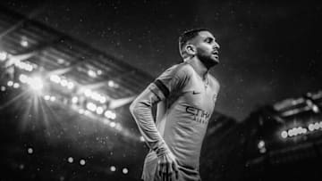MANCHESTER, ENGLAND - JANUARY 26: (EDITORS NOTE: Image has been digitally enhanced.) Riyad Mahrez of Manchester City looks on during the FA Cup Fourth Round match between Manchester City and Burnley at Etihad Stadium on January 26, 2019 in Manchester, United Kingdom. (Photo by Michael Regan/Getty Images)