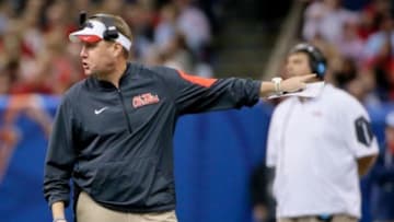 Jan 1, 2016; New Orleans, LA, USA; Mississippi Rebels head coach Hugh Freeze during the second half in the 2016 Sugar Bowl against the Oklahoma State Cowboys at the Mercedes-Benz Superdome. Mandatory Credit: Derick E. Hingle-USA TODAY Sports