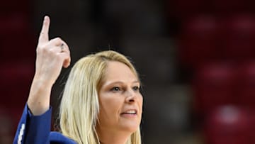 COLLEGE PARK, MD - JANUARY 04: Head coach Brenda Frese of the Maryland Terrapins watches the game against the Iowa Hawkeyes at Xfinity Center on January 4, 2018 in College Park, Maryland. (Photo by G Fiume/Maryland Terrapins/Getty Images)