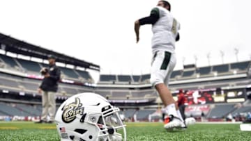 Sep 24, 2016; Philadelphia, PA, USA; A helmet rests on the field while the Charlotte 49ers warm up prior to a game against the Temple Owls at Lincoln Financial Field. Mandatory Credit: Derik Hamilton-USA TODAY Sports