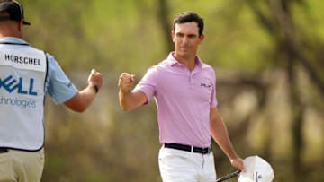 AUSTIN, TEXAS - MARCH 27: Billy Horschel of the United States celebrates with his caddie after winning his match against Tommy Fleetwood of England during the quarterfinal round of the World Golf Championships-Dell Technologies Match Play at Austin Country Club on March 27, 2021 in Austin, Texas. (Photo by Darren Carroll/Getty Images)