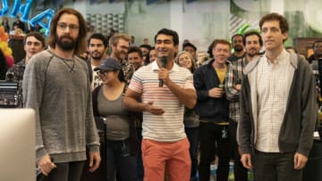 Silicon Valley Season 6, Episode 1. Martin Starr, Kumail Nanjiani, Thomas Middleditch. Photo: Ali Paige Goldstein