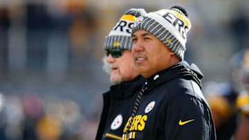 PITTSBURGH, PA - JANUARY 14: NFL Hall of Famer Hines Ward watches warmups before the AFC Divisional Playoff game between the Pittsburgh Steelers and the Jacksonville Jaguars at Heinz Field on January 14, 2018 in Pittsburgh, Pennsylvania. (Photo by Justin K. Aller/Getty Images)