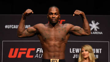 AUCKLAND, NEW ZEALAND - JUNE 10: Derek Brunson of the United States poses on the scale during the UFC Fight Night weigh-in at Spark Arena on June 10, 2017 in Auckland, New Zealand. (Photo by Josh Hedges/Zuffa LLC/Zuffa LLC via Getty Images)